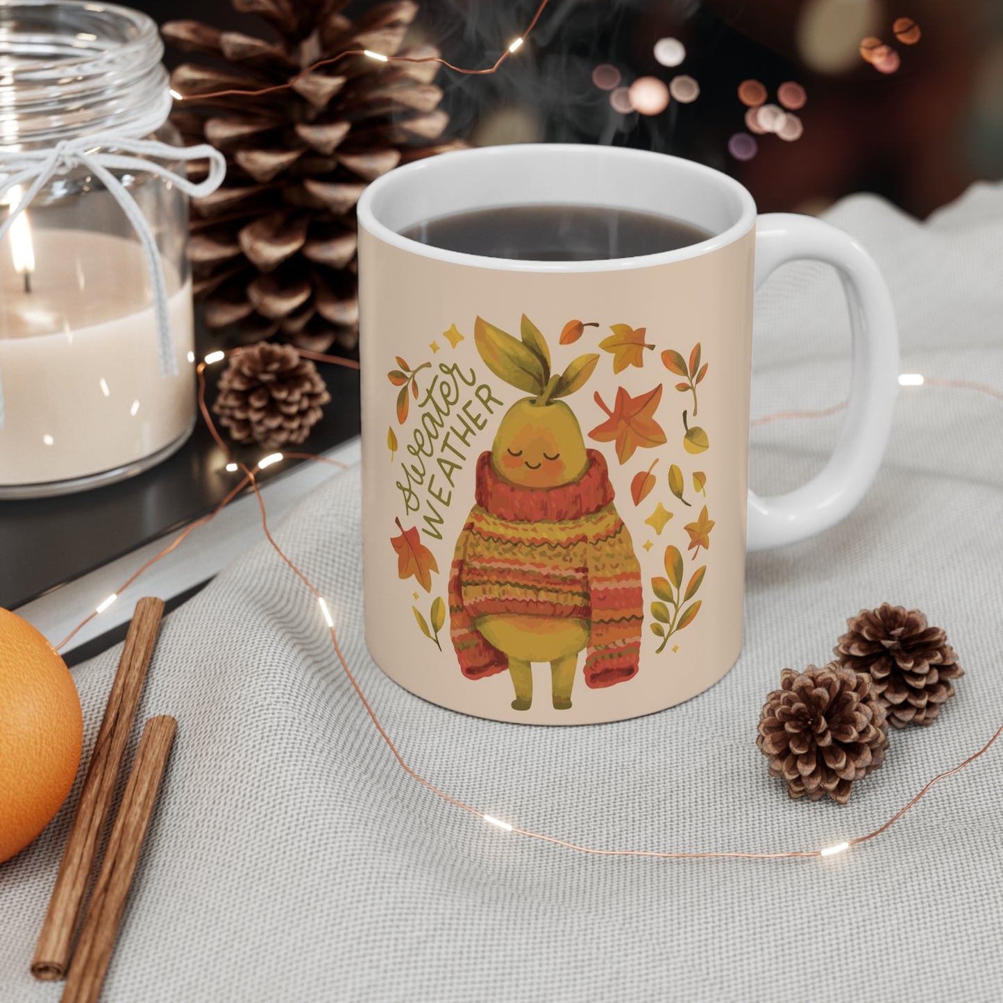 Cozy Autumn Pear Mug — 11oz Ceramic Coffee & Tea Cup