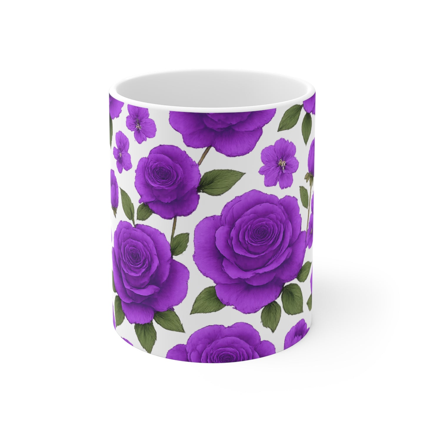 Classic White 11oz Ceramic Roses Mug — Durable Sublimation Coffee & Tea Cup