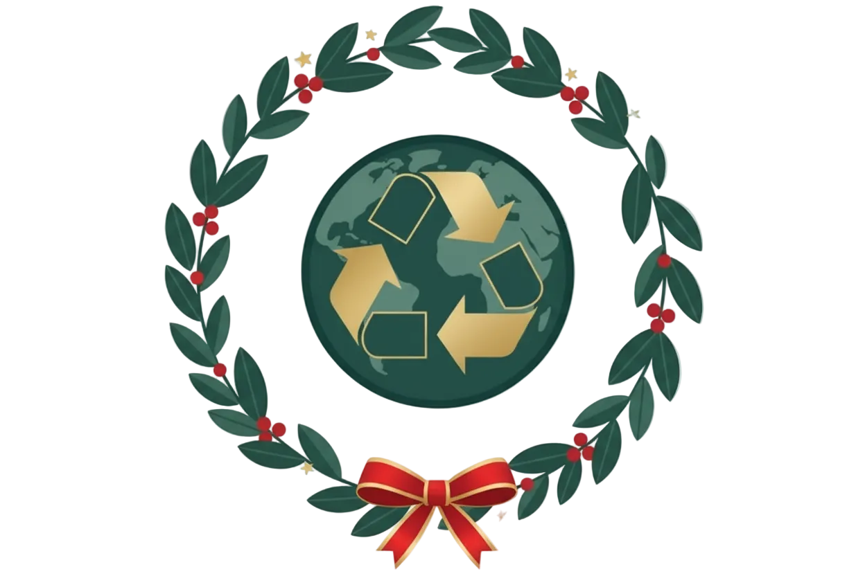 Low-waste, planet-kind production icon in Christmas colours 